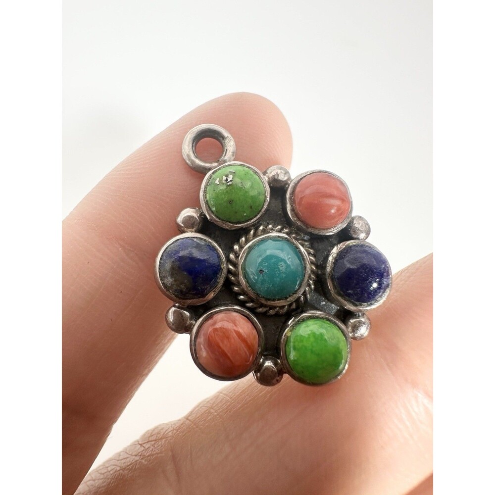 Vintage Sterling Silver Multi Gemstone Southwestern Pendant Charm